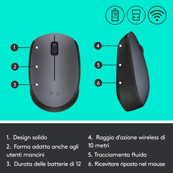 Logitech M170 Mouse Wireless con Ricevitore USB - immagine 3