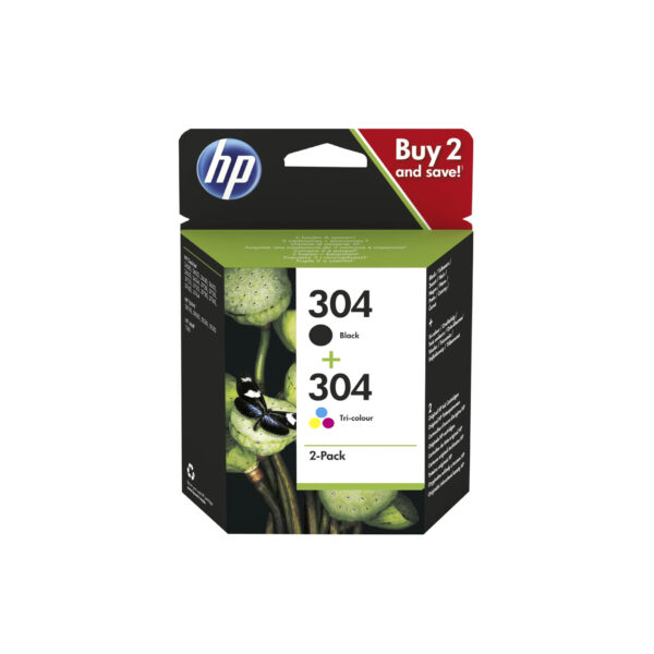 2 Cartucce inchiostro nero/in tricromia originali HP 304