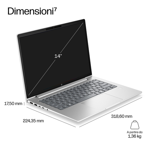 HP DQ6N0AT laptop Intel Core 7 350 Computer portatile 35,6 cm (14") WUXGA 16 GB LPDDR5x-SDRAM 512 GB SSD Wi-Fi 7 (802.11be) Windows 11 Pro AI PC Argento - immagine 3