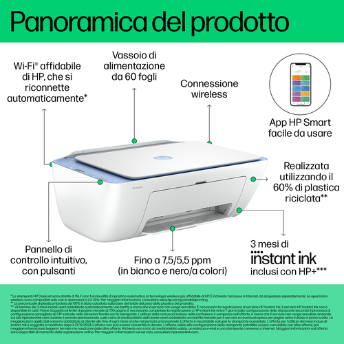 HP DeskJet 2822e Wireless All-in-One Colore Stampante, Instant Ink; Fotocopiatrice, scanner - immagine 5
