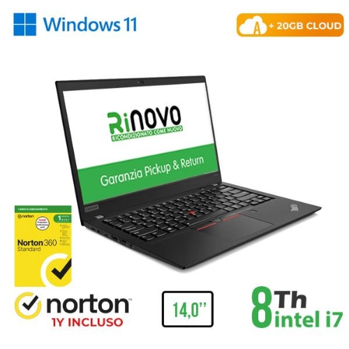 NB LENOVO RINOVO REFURBISHED ThinkPad T480s RN82632312 14" i7-8x00 16GB SSD256GB DVD W11P + NORTON