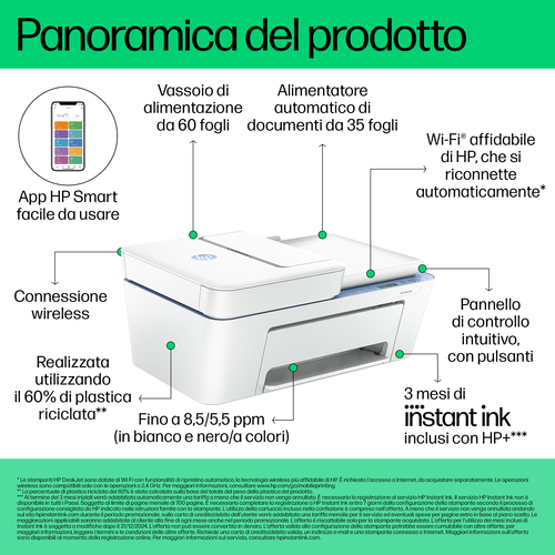 HP DeskJet 4222e Wireless All-in-One Colore Stampante, Instant Ink; Fotocopiatrice, scanner - immagine 4