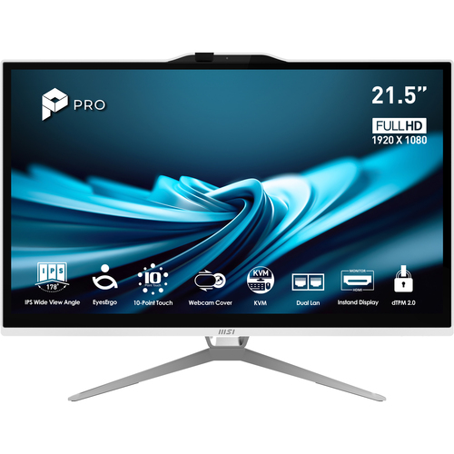 MSI Pro AP222T 14M-623EU Intel® Pentium® Gold G7400 54,6 cm (21.5") 1920 x 1080 Pixel Touch screen PC All-in-one 8 GB DDR4-SDRAM 128 GB SSD Windows 11 Pro Wi-Fi 5 (802.11ac) Bianco