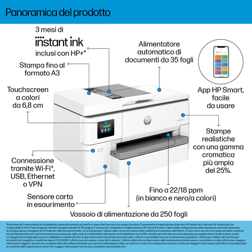 HP OfficeJet Pro 9720e Wireless All-in-One Colore Stampante, Stampa fronte/retro; fotocopiatrice, scanner - immagine 4