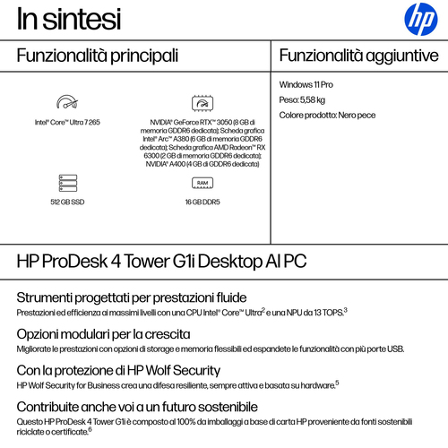 HP ProDesk 4 Tower G1i AI PC Intel Core Ultra 7 265 16 GB DDR5-SDRAM 512 GB SSD Windows 11 Pro Nero - immagine 3
