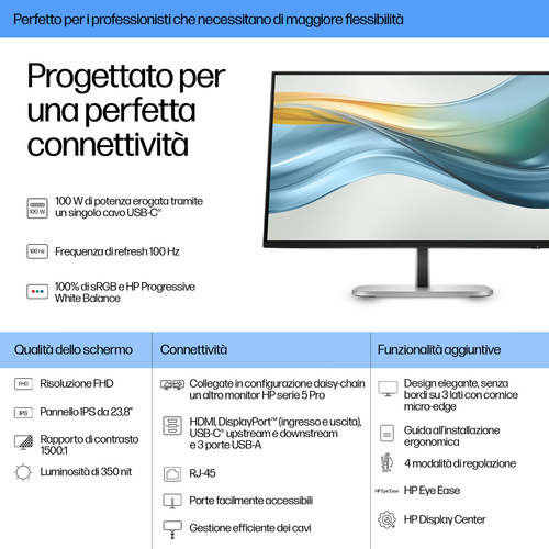 HP Series 5 Pro Monitor serie 5 Pro FHD USB-C da 23,8" - 524pu - immagine 2